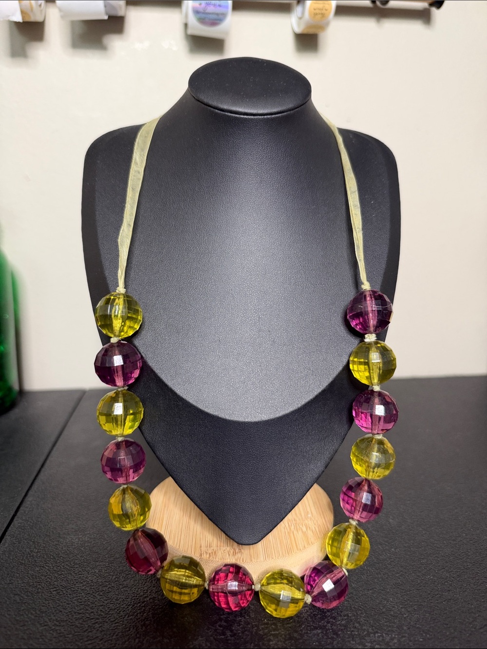 Ribbon Stylish Yellow & Purple Chunky Ball Bead Statement Necklace